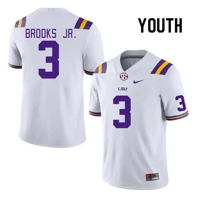 Youth LSU Tigers Greg Brooks Jr. #3 White NCAA Football Jersey